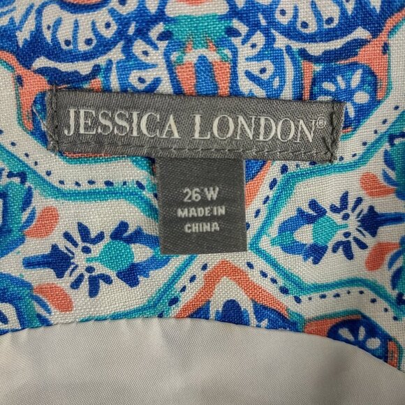 Jessica London Blue Ikat Linen Sheath Dress Plus Size | Empire Waist, Size 26W - Picture 12 of 13